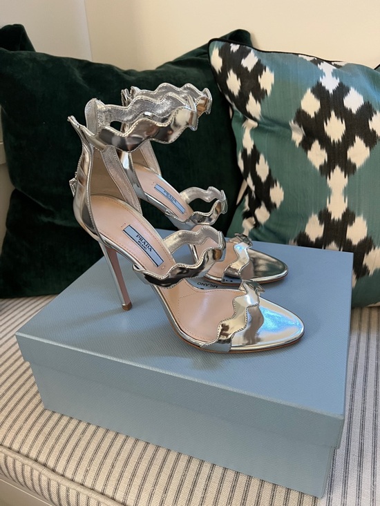 PRADA Silver Metallic Wavy Strap High Heel Sandals BNIB main image 6